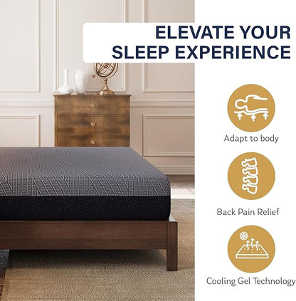 EGOHOME 10 Inch California King Mattress, Copper Gel Cooling Memory Foam Mattress for Back Pain Relief,Therapeutic Double Mattress Bed in a Box, Made in USA, CertiPUR-US Certified, 72x84x10 Black