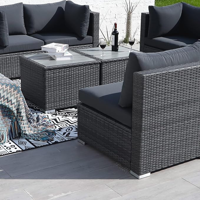 NICESOUL 7 Piece Modern Outdoor Conversation Sets, 29.3'' High Back Comfy Wicker Patio Modular Sectional with Side Tables, Extra Large and Deep Size L-Shaped Couch Furniture for Backyard Porch, Grey