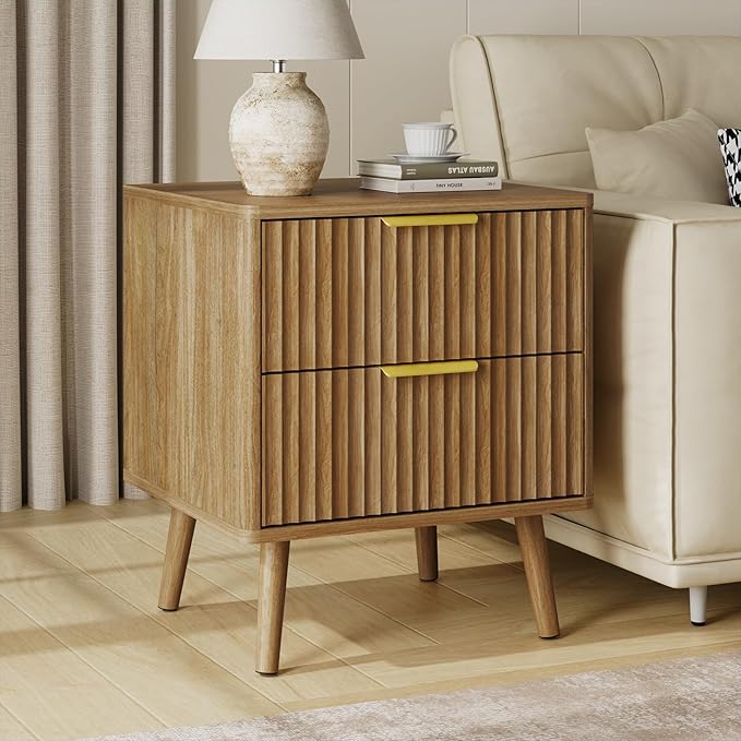 LYNSOM Fluted Dresser and Nightstand Sets 3 Piece, 5-Drawers Dresser and 2-Drawer Nightstands Set of 2, Wood Bedroom Furniture Set for Home, Bedroom, Hallway, Natural Oak