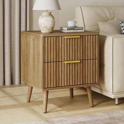 LYNSOM Fluted Dresser and Nightstand Sets 4 Piece, 2-Drawer Nightstands and 5/7 Drawers Dresser, Wood Bedroom Furniture Set for Home, Bedroom, Hallway, Natural Oak