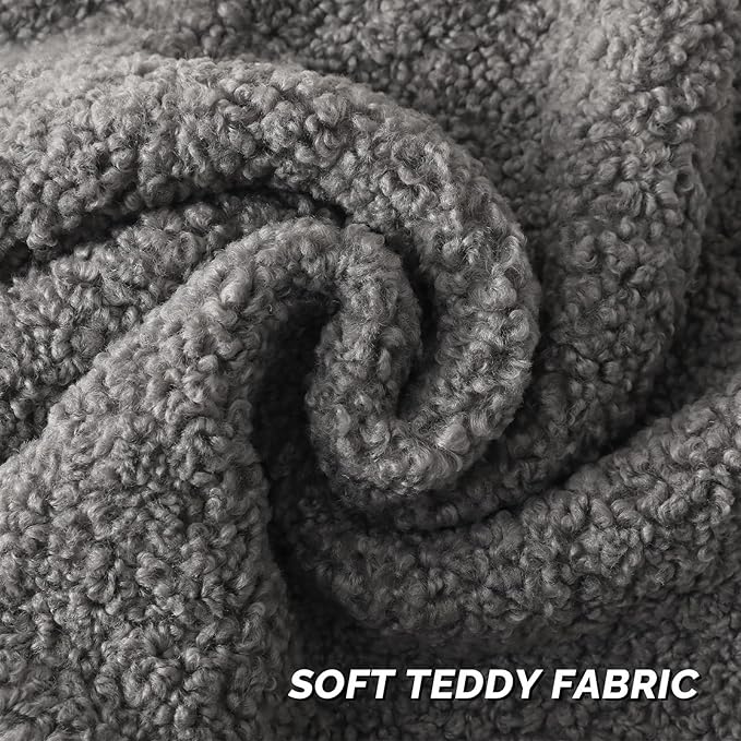 FUTEI Dark Grey Throw Pillow Covers 26x26 Inch Set of 2,Furry Faux Fur Teddy Boucle Textured Cushion Covers,Soft Fluffy Decorative Euro Pillow Shams,Home Decor for Couch Bed Living Room Office Car