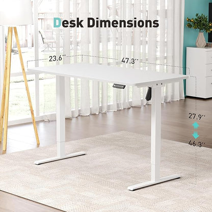 One-Piece Electric Standing Desk, 48 x 24 Inch Adjustable Height Sit to Stand Up Desk for Home Office, Work & Study, White Frame & White Desktop (2 Packages)