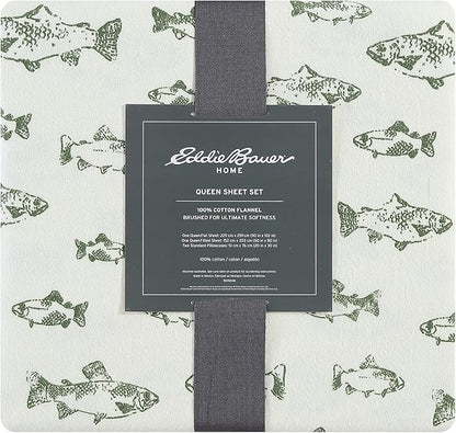 Eddie Bauer - Twin Sheets, Cotton Flannel Bedding Set, Brushed For Extra Softness, Cozy Home Decor (School of Fish, Twin)