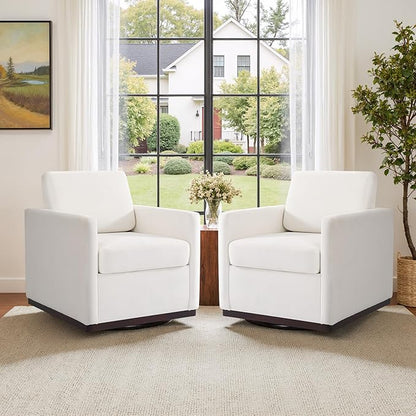 UIXE Swivel Accent Chairs Set of 2, Chenille Upholstered Armchair Comfy Club Chair for Living Room, Mid Century Modern Arm Chair Single Sofa Nook Bedroom Side Reading Seat - Beige