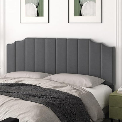 King Size Headboard Only, Velvet Wall Mounted Headboard King/California for Adjustable Bed Modern Upholstered Head Board Easy Assembly, Dark Gray
