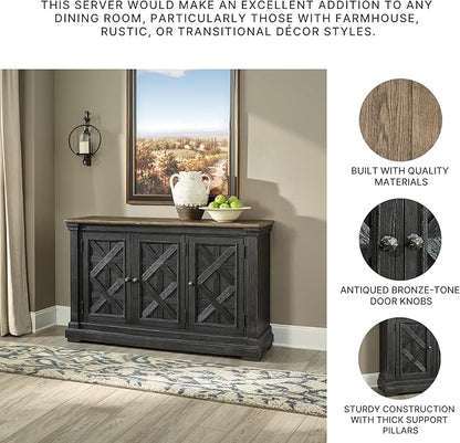 Signature Design by Ashley Tyler Creek Vintage Casual Dining Room Buffet Cabinet or Server with 3 Doors and Lattice Design, Wood, 36" High, Black & Gray