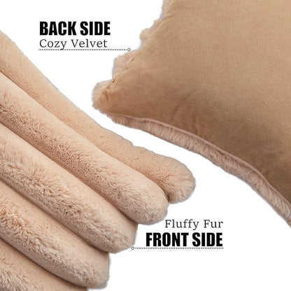 Neelvin Camel Faux Fur Cozy Soft Striped Decorative Throw Pillow Covers 22x22 inch Set of 2,Velvet Pillowcase Cushion Case for Sofa Couch