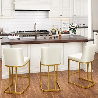 PHI VILLA White and Gold Bar Stools Set of 6, Faux Leather Counter Height Chairs, Kitchen Stools for Island, 24 Inch Barstools with Back