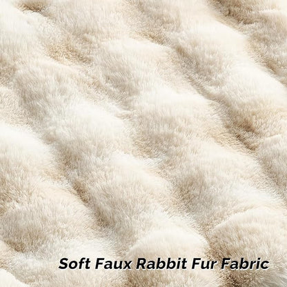 FUTEI Beige White Decorative Throw Pillow Covers 16x16 Inch Set of 2,Soft Fuzzy Faux Rabbit Fur Cushion Covers with Raised Texture,Neutral Boho Home Decor for Couch Bed Living Room