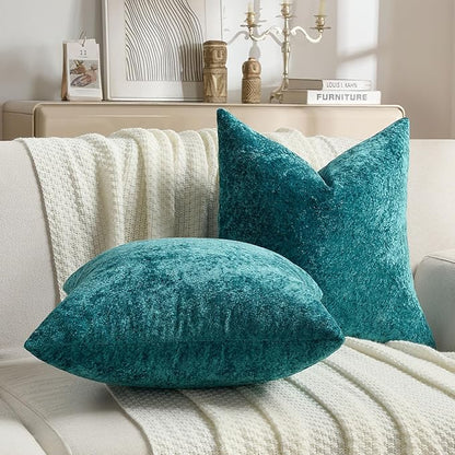 FUTEI Teal Flannel Throw Pillow Covers 26x26 Inch Set of 2,Soft Dimensional Textured Euro Pillow Shams,Modern Home Decor for Couch Living Room