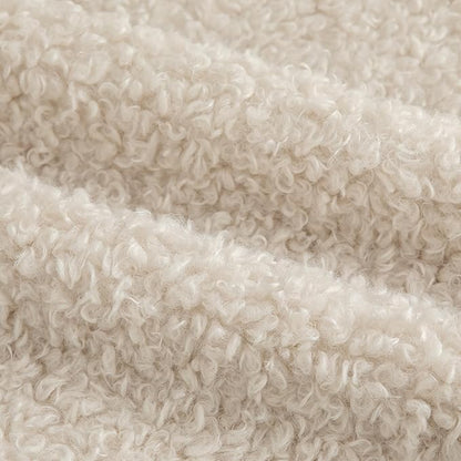 Pack of 2 Curly Teddy Wool Faux Fur Throw Pillow Covers Fuzzy Accent Soft Sherpa Pillowcases Sheepskin Fleece Decorative Cushion Case for Sofa Couch Living Room 22x22 Inch Neutral Light Beige