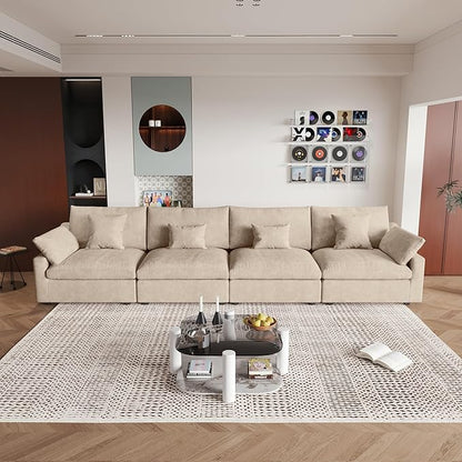 JACH Sectional Couches for Living Room, 4 Seater Cloud Sectional Couch with Deep Seat, Down Filled Modular Sofa, Covers Removeable & Washable, Sofas Furniture for Living Room, Khaki