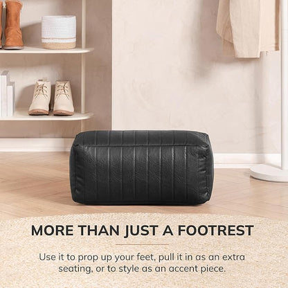 Anji Mountain 100% Handmade & Handcrafted Comfortable Home Décor Pouf Ottoman Footrest for Living Room, Bedroom, Nursery, Kidsroom, Patio Furniture - (22" x 12" x 10" - Black)