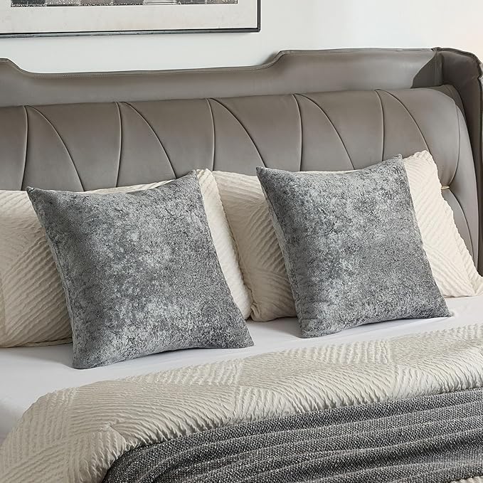 FUTEI Dark Grey Flannel Throw Pillow Covers 24x24 Inch Set of 2,Soft Dimensional Textured European Cushion Cases,Modern Home Decor for Couch Living Room