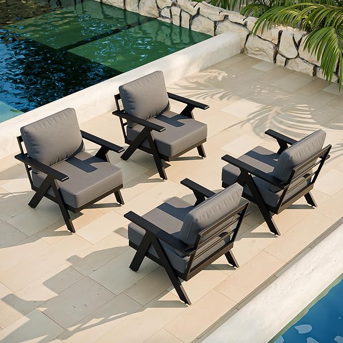 COOS BAY Iron Luxe Modern Outdoor Patio Chairs Set of 4, Lounge Accent Chairs for Backyard, Deck, Porch, Garden, Black/Gray