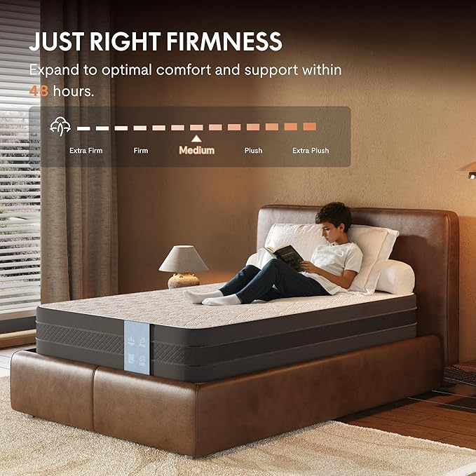 FLEXISPOT 12'' Twin XL Size Cooling Gel Memory Foam Mattress, Viscose from Bamboo, Medium Firm, 10-Year Warranty, Mattress-in-A-Box, Certi-PUR & Oeko-TEX Certified, Washable, Fire-Resistant.