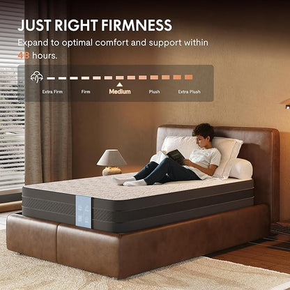 FLEXISPOT 10'' Twin Size Bamboo Mattress,Cooling Gel Memory Foam, Medium Firm, 10-Year Warranty, Bed-in-A-Box, Certi-PUR & Oeko-TEX Certified, Washable, Fire-Resistant.