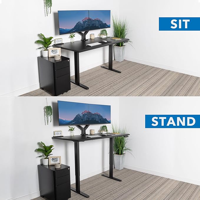 Mount-It! 60" Dual Motor Electric Standing Desk – Adjustable Height Sit Stand Desk with Memory Settings, Cable Management, Black Frame & Black Top