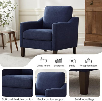 VKNOW Mid Century Modern Accent Chairs Set of 2, Upholstered Living Room Chairs Armchair for Bedroom, Comfy Reading Accent Chairs with Wood Legs for Living Room, Navy Blue