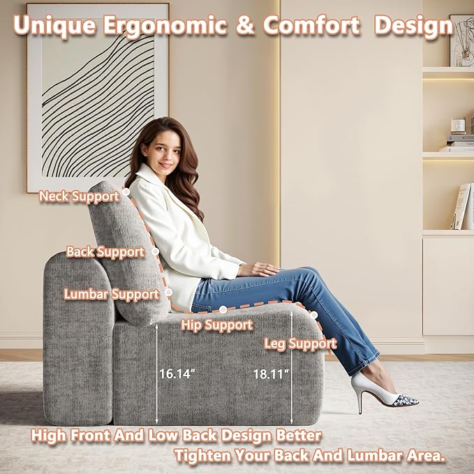 EASE MOOSE Cloud Couch Sectional Sofa, Large L-Shaped Oversized Modular Couch for Living Room, Minimalist Boneless Couches with Ottoman, 5-Seat Deep Sofas for Bedroom, Chenille (Light Grey)