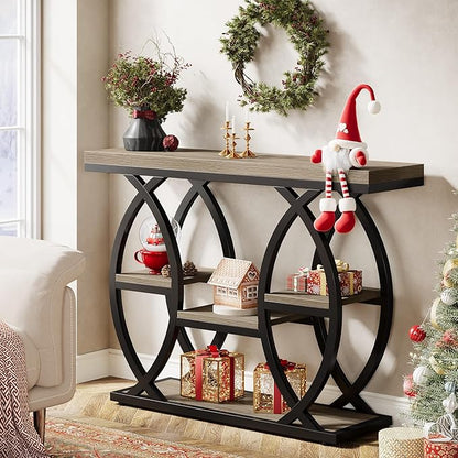 Tribesigns 39.4" Console Table, Industrial 4-Tier Sofa Table Entryway Table with Storage Shelves, Narrow Wood Accent Tables with Metal Frame for Small Spaces, Hallway, Foyer, Grey