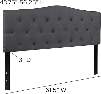 EMMA + OLIVER Arched Button Tufted Queen Size Headboard in Dark Gray Fabric
