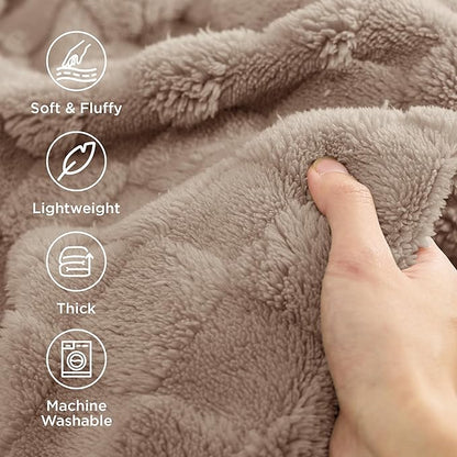 Bedsure GentleSoft Light Taupe Throw Blanket for Couch - Checkered Fleece Blankets Gifts for Women Men Girls, Cute Soft Cozy Throw for Bedroom Home Decor Gifts, 50x60 Inches