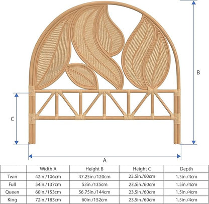 Kouboo Palm Springs Rattan Headboard for California King Size Beds Natural Boho Farmhouse Style with Intricate Palm Leaf Pattern and Arch Perfect for Coastal Beach Bedroom 72 in Wide from