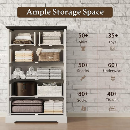 Farmhouse 6 Drawers Dresser for Bedroom, 49" Tall Modern Chest of Drawers with Deep Drawers & Bar Handles, Rustic Wood Dresser TV Stand, Wooden Closet Storage Organizer for Living Room, Hallway, White