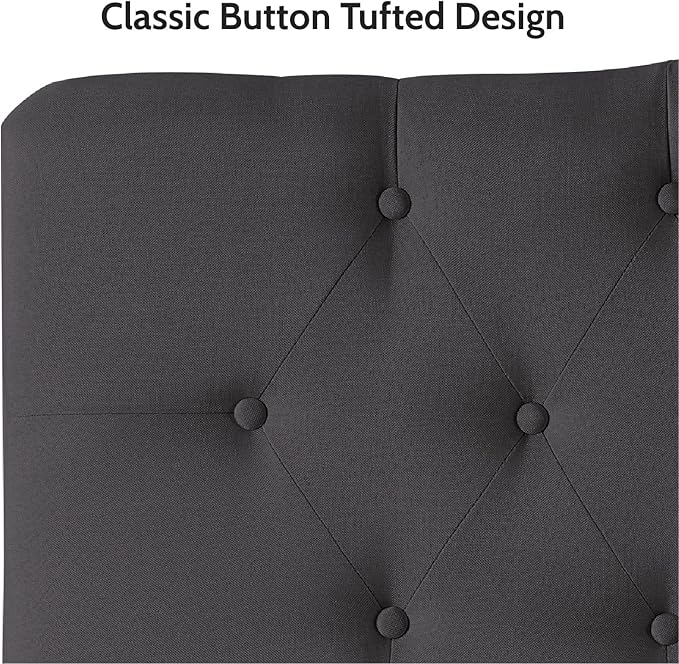 Naomi Home Cassandra Full Size Bed Headboard, Square Tufted, White Linen Fabric, Height Adjustable 42"-52", Metal Legs, Wall/Bed Mount