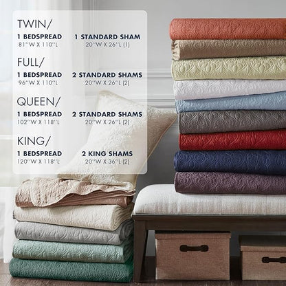 Madison Park Quebec Reversible Quilt Set Damask Design, Double Sided Stitching All Season, Lightweight Bedspread Bedding Set, Matching Sham, Navy, Twin(81"x110") 2 Piece
