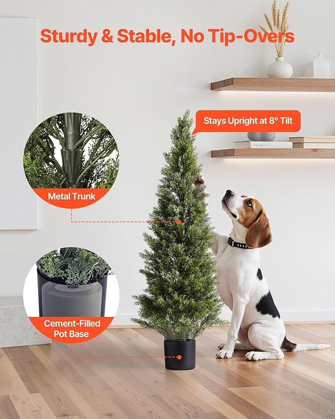 VEVOR Artificial Cedar Topiary Trees, 48 inch 2 Set Faux Pine Shrubs Plants, Fake Silk Tree Look Real, Easy Assembly for Decor Front Porch Outdoor Patio Garden Balcony Backyard Indoor Office