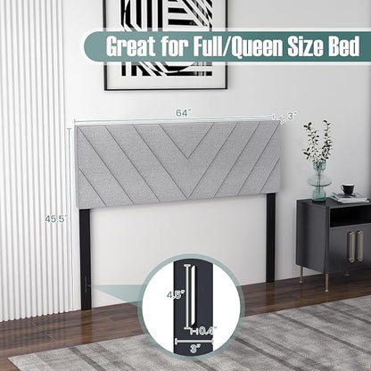 Giantex Linen Upholstered Headboard for Full & Queen Size Bed Frame, Adjustable Width Button Tufted Headboard Only with Solid Rubber Wood Legs, Modern Headboard,Grey