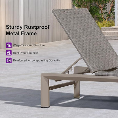PURPLE LEAF Patio Oversized Chaise Lounge Rattan Chair Set of 2 Outdoor Pool Adjustable Recliner Wicker Chairs for Outside Woven Furniture Tanning Poolside Lounger Granite Gray