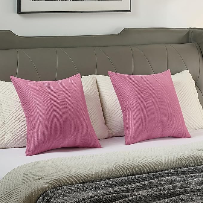 FUTEI Hot Pink Chenille Throw Pillow Covers 12x20 Inch Set of 2,Soft Wide Chevron Textured Lumbar Pillow Cases,Farmhouse Home Decor for Couch Bed Living Room
