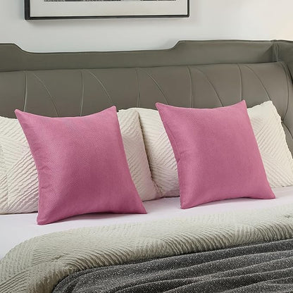 FUTEI Hot Pink Chenille Throw Pillow Covers 24x24 Inch Set of 2,Soft Wide Chevron Textured European Pillow Shams,Farmhouse Home Decor for Couch Bed Living Room