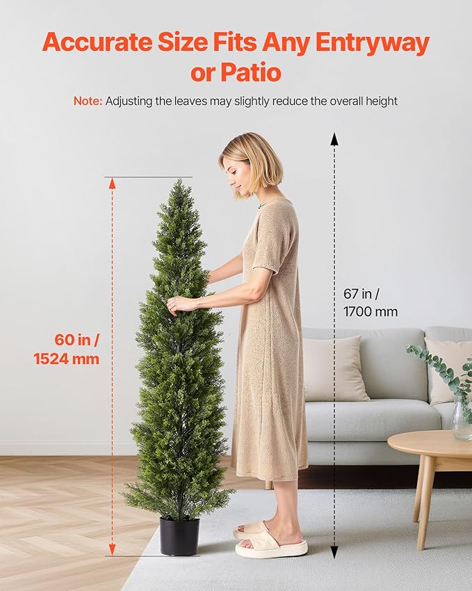 VEVOR Artificial Cedar Topiary Trees, 60 inch 2 Set Faux Pine Shrubs Plants, Fake Silk Tree Look Real, Easy Assembly for Decor Front Porch Outdoor Patio Garden Balcony Backyard Indoor Office