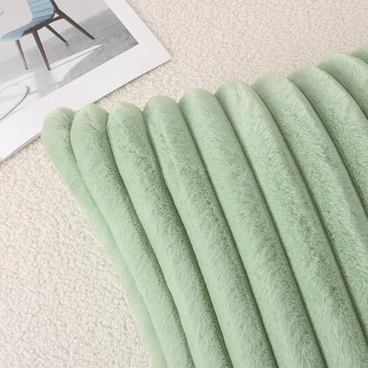 Pallene Faux Fur Plush Throw Pillow Covers 18x18 Set of 2, Luxury Soft Fluffy Striped Decorative Pillow Covers for Sofa, Couch, Living Room, Sage Green