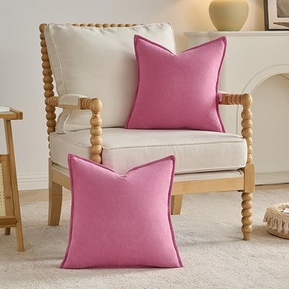 FUTEI Hot Pink Chenille Throw Pillow Covers 22x22 Inch Set of 2,Edges Double-Stitched Cushion Cases,Modern Home Decor for Couch Living Room
