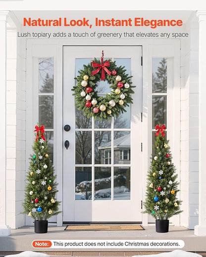 VEVOR Artificial Cedar Topiary Trees, 48 inch 2 Set Faux Pine Shrubs Plants, Fake Silk Tree Look Real, Easy Assembly for Decor Front Porch Outdoor Patio Garden Balcony Backyard Indoor Office