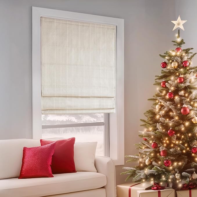 Madison Park Galen Cordless Roman Shade, 39"W x 64"H, Sheen Ivory – Room Darkening, Thermal Insulated, Energy Efficient Window Blind with Subtle Sheen Basketweave Fabric for Privacy