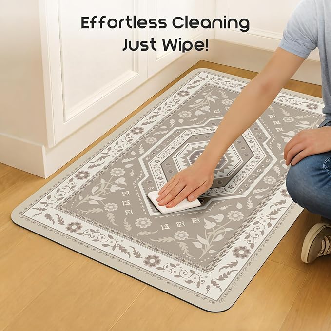 ArtyCozy 2 Piece Boho Kitchen Rug Set, Non-Slip Super Absorbent Kitchen Mats for Floor with Rubber Backing, Stain Resistant Runner for Hallway Laundry Holiday Decor, Khaki, 20" × 32'' Plus 20'' × 47''