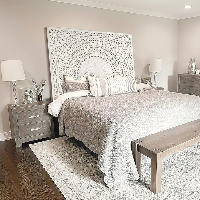 Queen Wood Headboard Rustic | Carved Full Head Board Only | Wooden Wall Art Full Size Bed | Wall Mount Decor King or Queen | Bed Headboard Panels