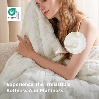 Bedsure GentleSoft Twin Blanket for Bed White - Super Soft Cozy Blankets for Women Men Girls, Cute Fuzzy Fleece Throws for Bedroom Couch, 60x80 Inches