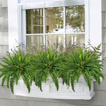 Ferns Artificial Plants 33.5" Dia. Faux Ferns for Outdoor Planter Large Fake Ferns Look Real Artificial Ferns with 60 Fronds Hanging Boston Fern Fake Plant Shrubs for Home Farmhouse Garden Porch Decor