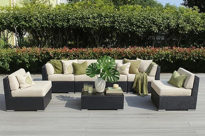 Outdoor Patio Furniture with 6-inch Thick Rainshield Cushions, No-Assembly 7-Piece All-Weather Wicker Sectional Set (Supercrylic Beige)