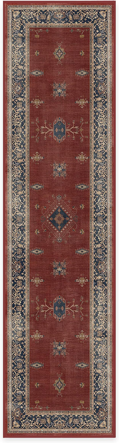 RUGGABLE Washable Vintage Runner Rug – Verena Amber Red 2.5x10, Stain-Resistant, Non-Slip Hallway Runner – Machine Washable Rug for Hallway, Entryway, Living Room & Kitchen–with Standard Pad