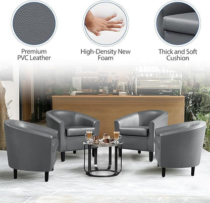 Yaheetech PU Leather Barrel Chair, Modern Accent Chair with Wood Sturdy Legs, Faux Leather Club Chair Comfy Armchair Modern Tub Chair for for Living Room Bedroom Waiting Room, Gray