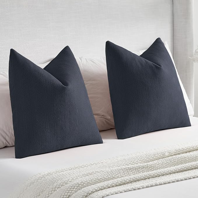 FUTEI Navy Blue Chenille Decorative Throw Pillow Covers 26x26 Inch Set of 2,Soft Cozy Striped Geometric Patterns Euro Pillow Shams,Modern Home Decor for Couch Bed Living Room