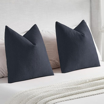 FUTEI Navy Blue Chenille Decorative Throw Pillow Covers 12x20 Inch Set of 2,Soft Cozy Striped Geometric Patterns Lumbar Pillow Cases,Modern Home Decor for Couch Bed Living Room
